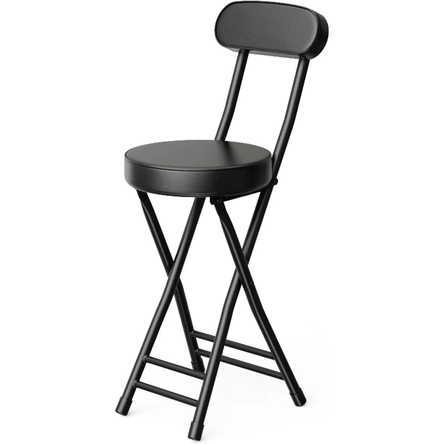 24in Heavy-Duty Stainless Steel Foldable Bar Stool with Padded Seat, 300 lbs Cap., Portable Black Chair for Kitchen, Garden Use