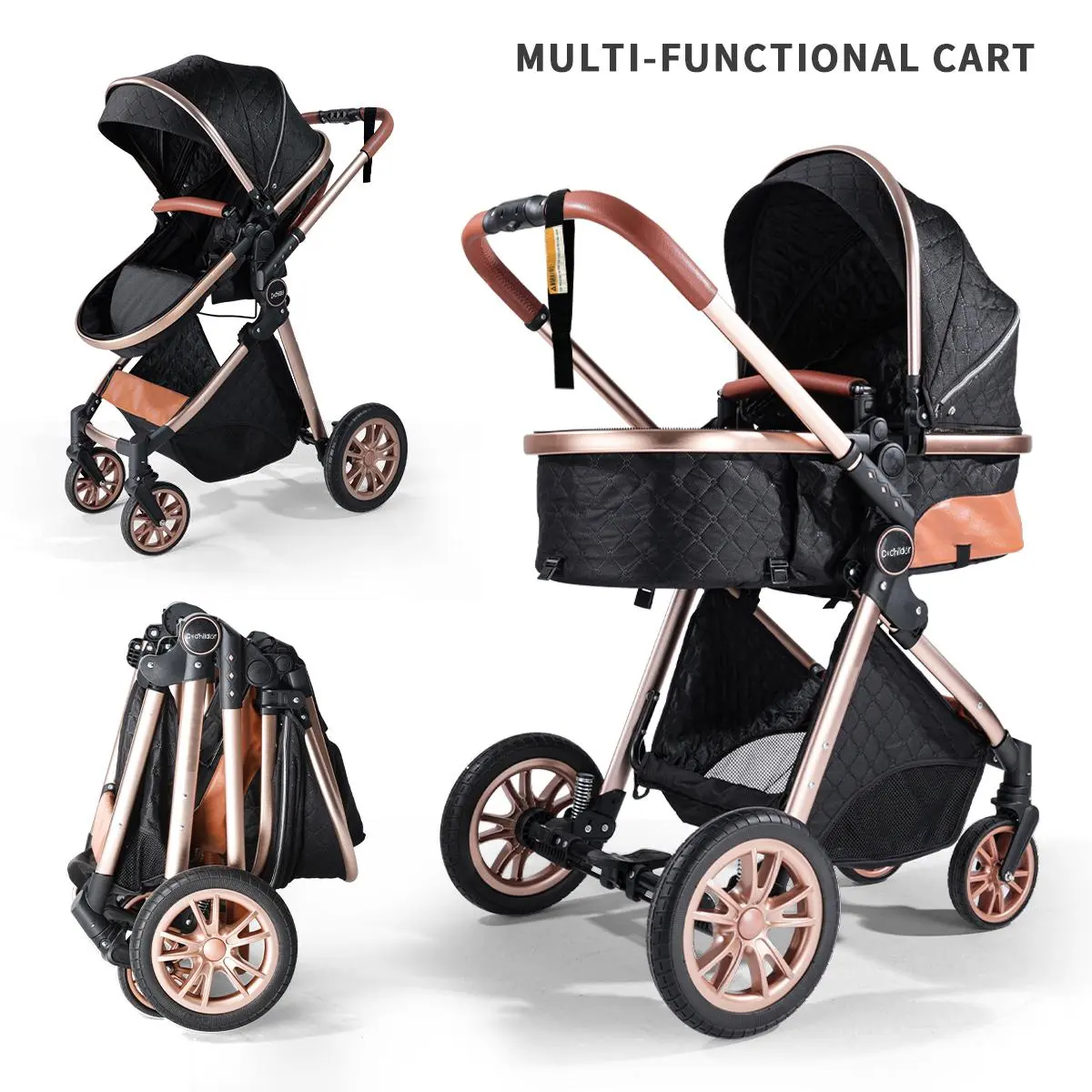 Cochildor Foldable Baby Carriage Convertible Baby Stroller with Bassinet Multi-Functional Infant Stroller Large Storage Basket Adjustable Canopy