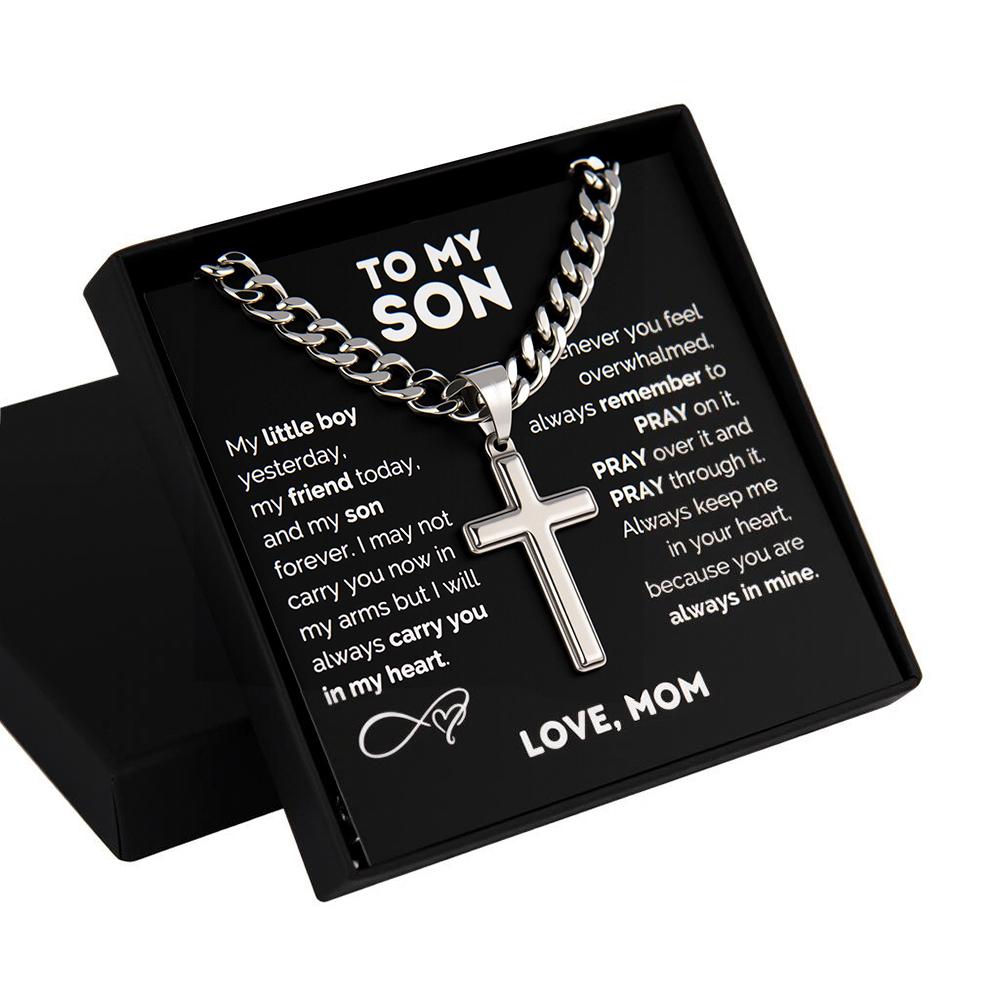 1 piece 'Dedicated to My Son' stainless steel cross pendant necklace, birthday gift, Valentine's Day gift, Christmas gift, comes with card and gift box packaging, perfect personalized gift for loved ones - solid, hypoallergenic, for outdoor fun