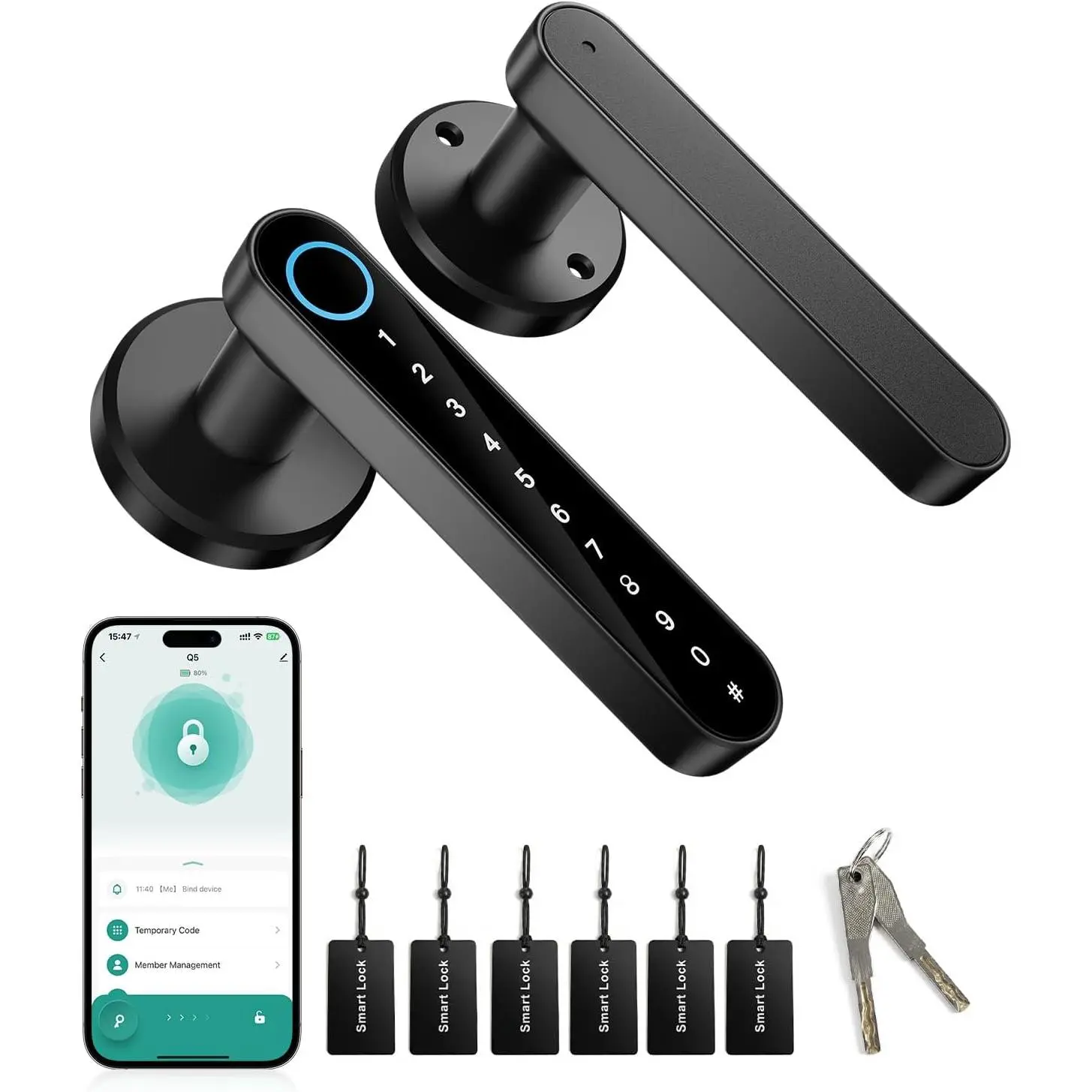 Door Lock, Door Knob with, Biometric Door Lock with App & Passcode,  Door Handle for Bedroom, Office, Apartment, Hotel –