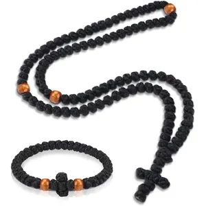 Landical 2 Pcs Chotki Orthodox Prayer Rope 100 Knots with Christian 33 Knots Handmade Bracelet Charm Greek Rosary Protection Blessing Cross Gifts Tassel Car Hanging Home Ornament(Brown,Classic Style)