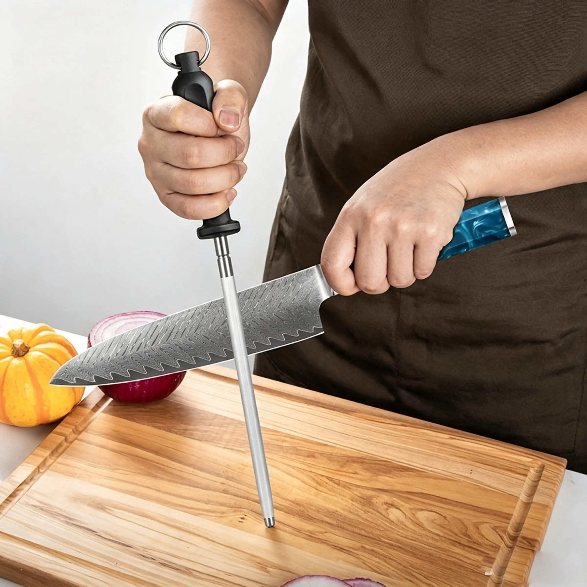 8 Inch High Carbon Steel Sharpening Rod, Manual Quick Knife Sharpener, Durable Hardness, Kitchen Knife Accessories