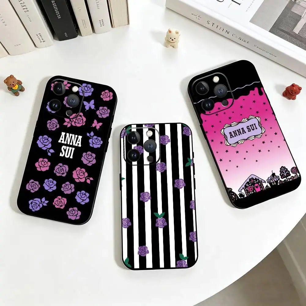 ANNA SUI Brand Logo Soft Silicone Smartphone Casing, Handheld Cellphone Protective Cover for iPhone 11-17 Pro Max/Plus & Samsung Galaxy S23-S25 Devices