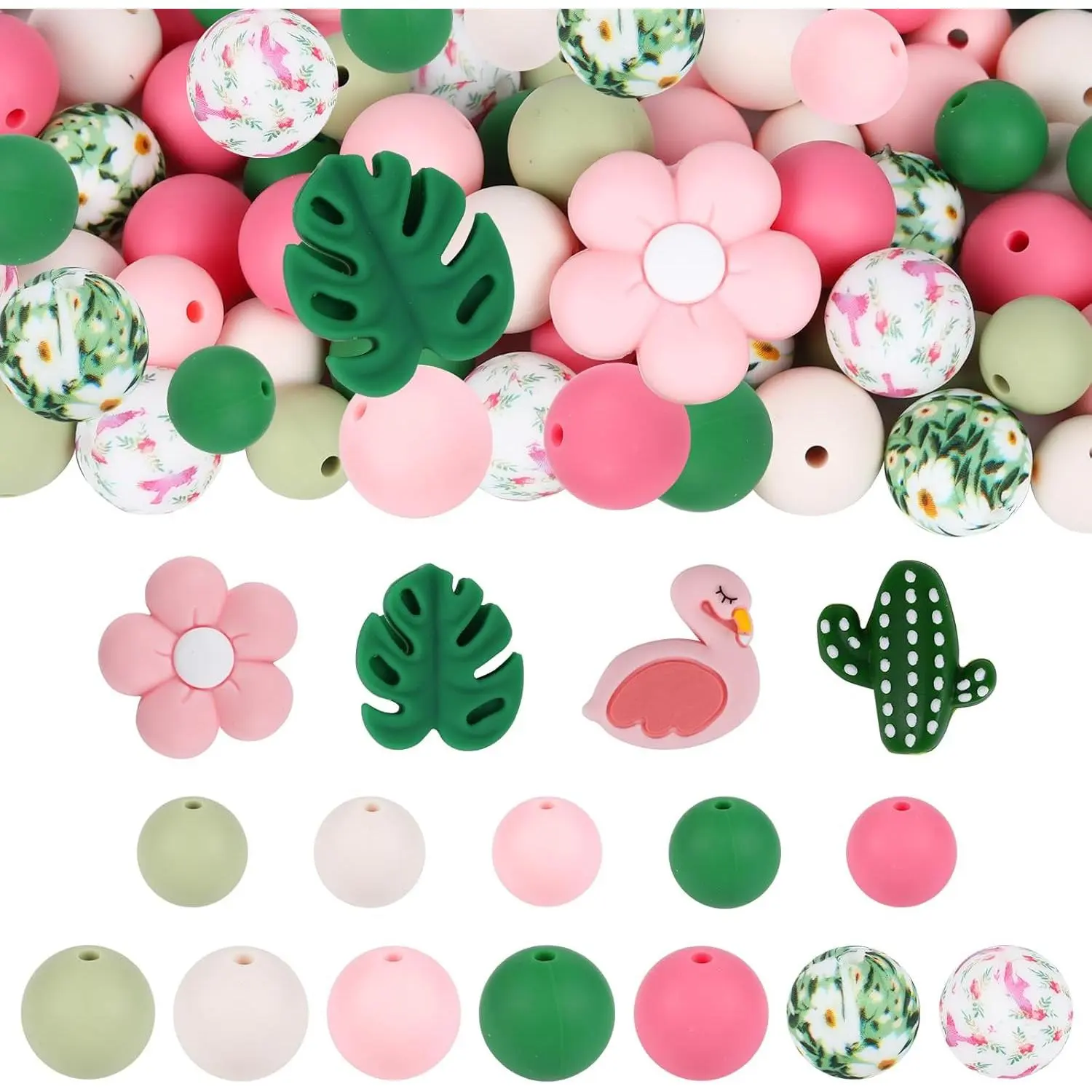 120pcs Silicone Beads for Keychain Making,Focal Beads and 15mm 12mm Silicone Beads for Pens Bracelet Making DIY kit