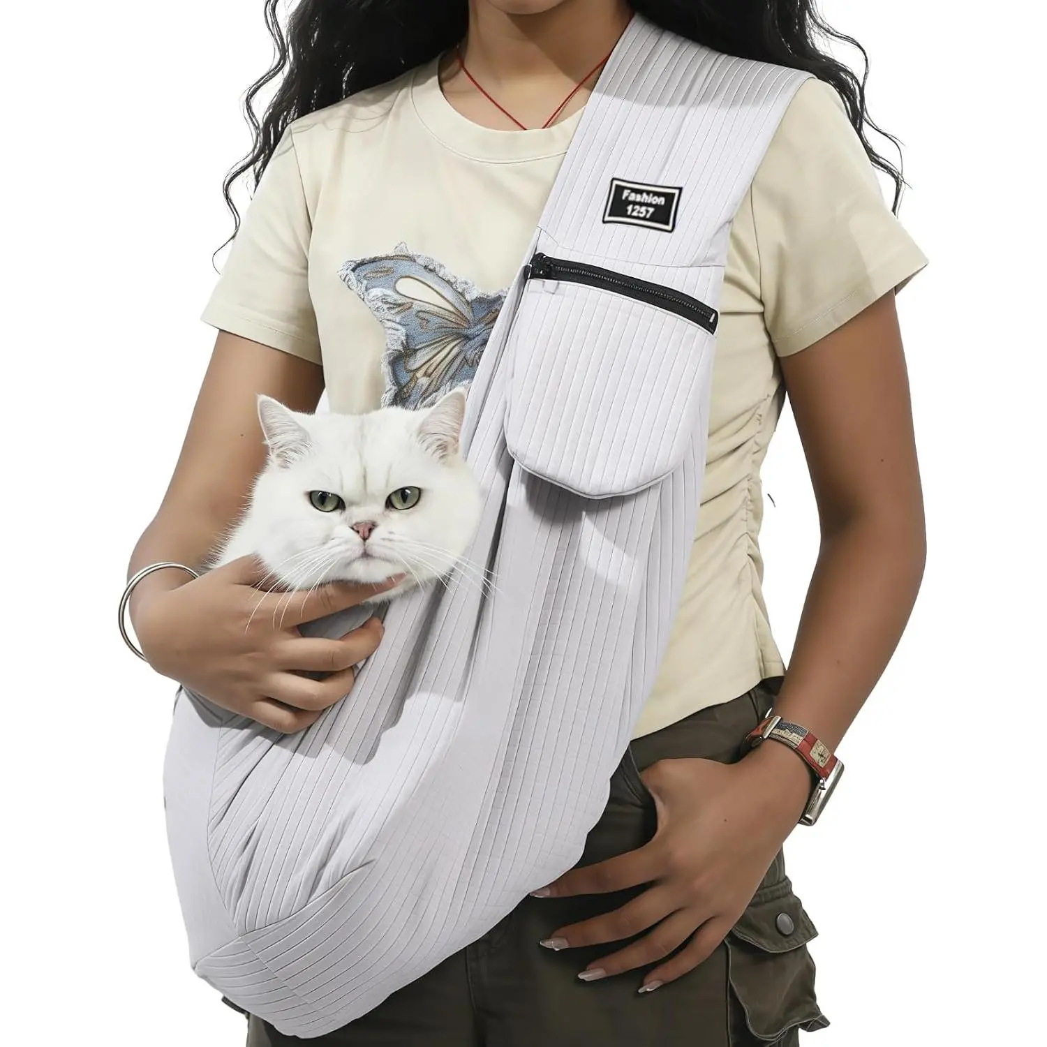 Sling Water-Resistant Fabric for Small Dogs Cats 3-12 lb, |  sling &  sling carrier with safety tether, storage bag. for travel, hiking, and outdoor adventures
