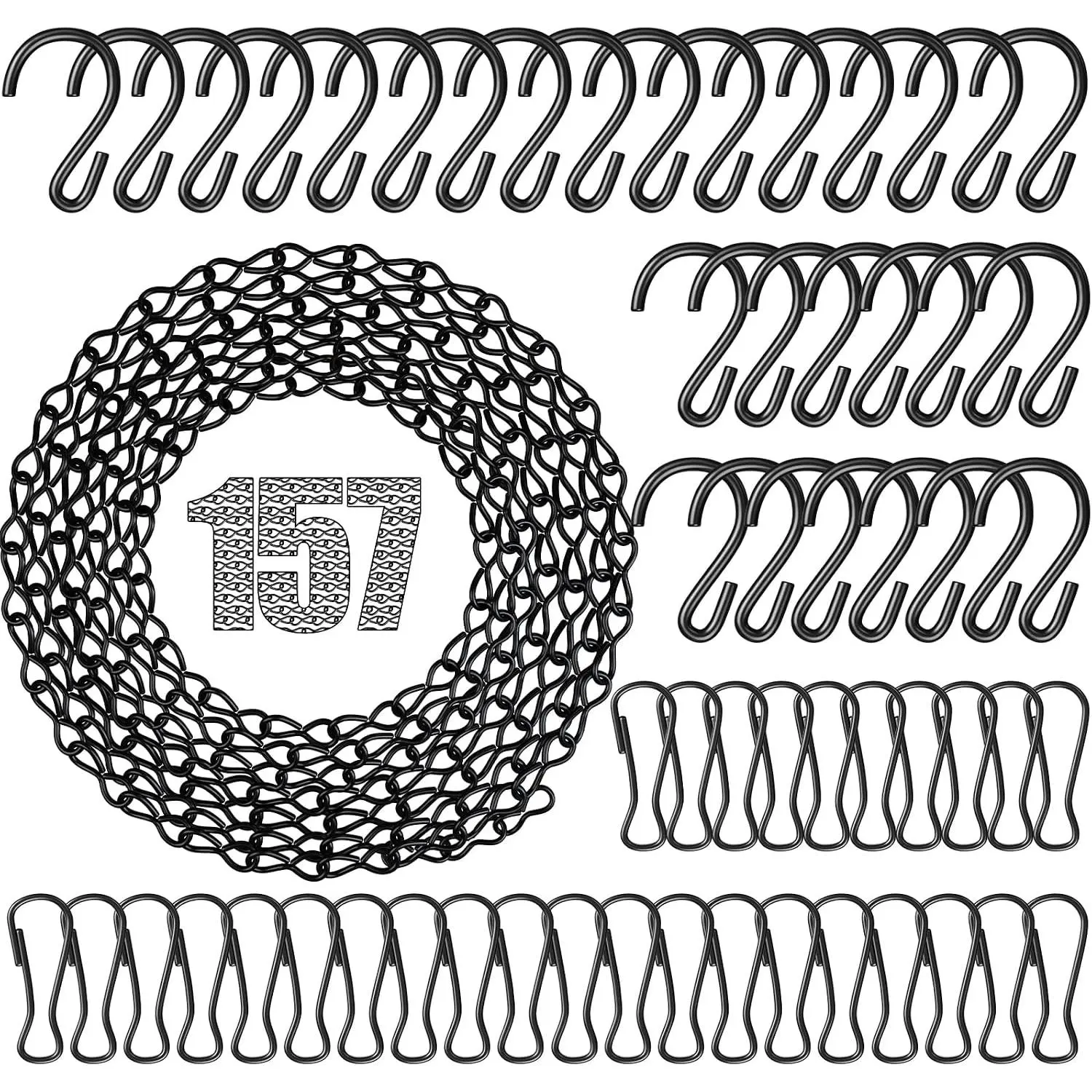 157 Inch  Chain with 30 S Hooks and 30 Clips For   |  Decorative DIY Metal Black  Chain for  , Photo,Bird Feeder,Wind Chimes,Planters Baskets