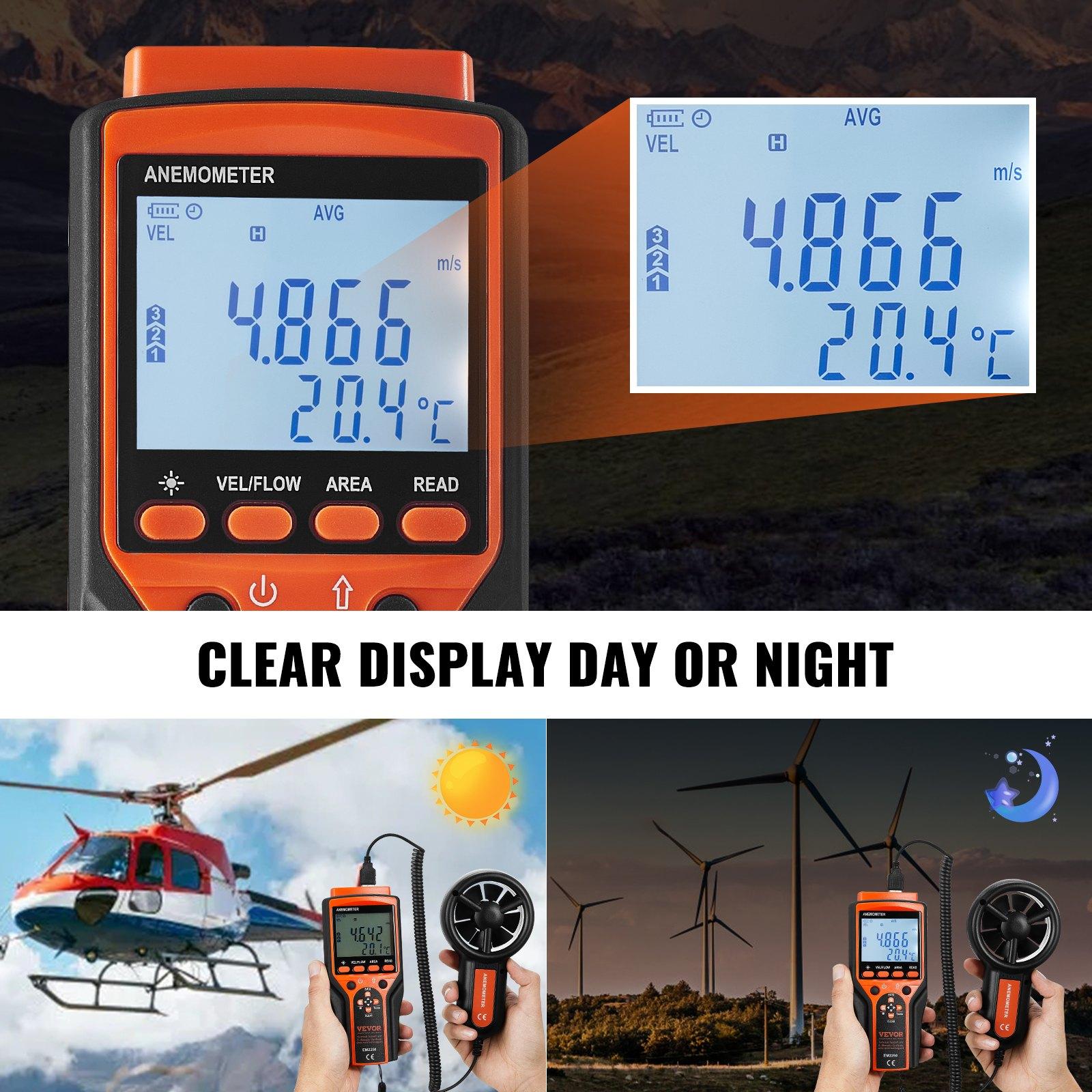 VEVOR Portable Anemometer Split Design, Temp Range 14℉-140℉, LED Screen ...