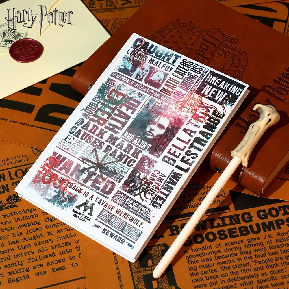 Harry Potter Death Eater Wanted Poster Notebook, Wand Pen Journal Set, Official Licensed Stationery, Fan Gift for School Office, Writing Stationery