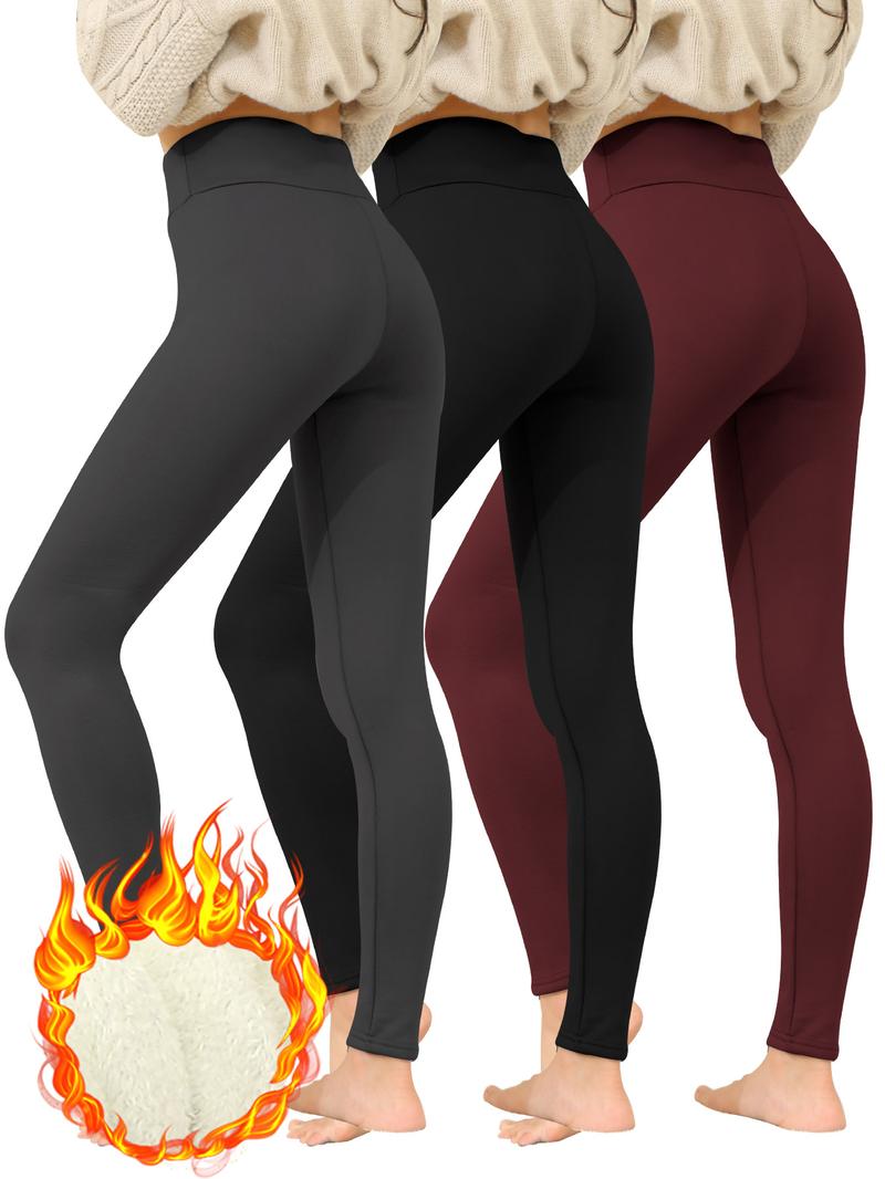 Women's Solid High Waist Thermal Lined Leggings, Casual Comfy Warm Skinny Pants for Daily Wear, Ladies Bottoms for Winter
