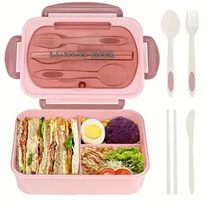 Office Lunch Box with Utensils, Square Compartment Microwave Meal Container, Leak-Proof Food Container, Leakproof Lunchbox, Hand Wash, Ideal for School, University, Kitchen Storage