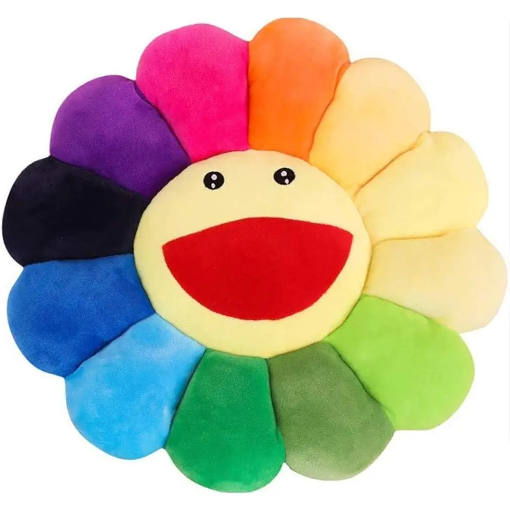 Smile Face Plush Rainbow Pillow, Indie Decor Plush Pillow Soft & Comfortable Pillow for Home Reading Bed Room Decoration (Rainbow Color)
