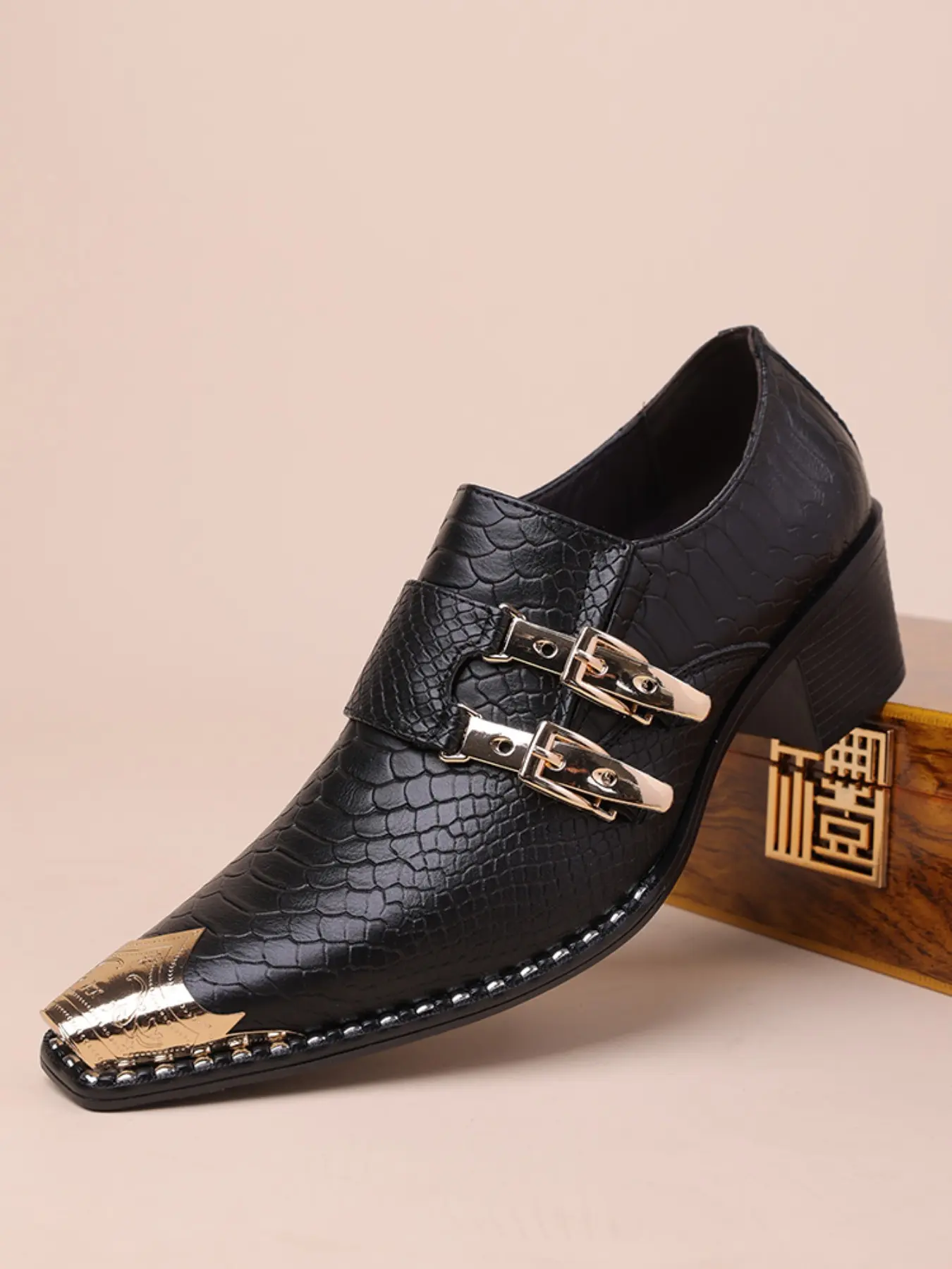 Men's Unique Style Monk Shoes, Contrast, PU Leather Footwear, Lightweight Luxury Formal Office Footwear, Exclusive Design for Men