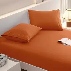 King Fitted Sheet with 2 Pillowcase Soft Microfiber Sheet Set 16" Deep Bed Sheets, Wrinkle Free and Easy Care Bottom Sheet for King Size Bed, Burnt Orange