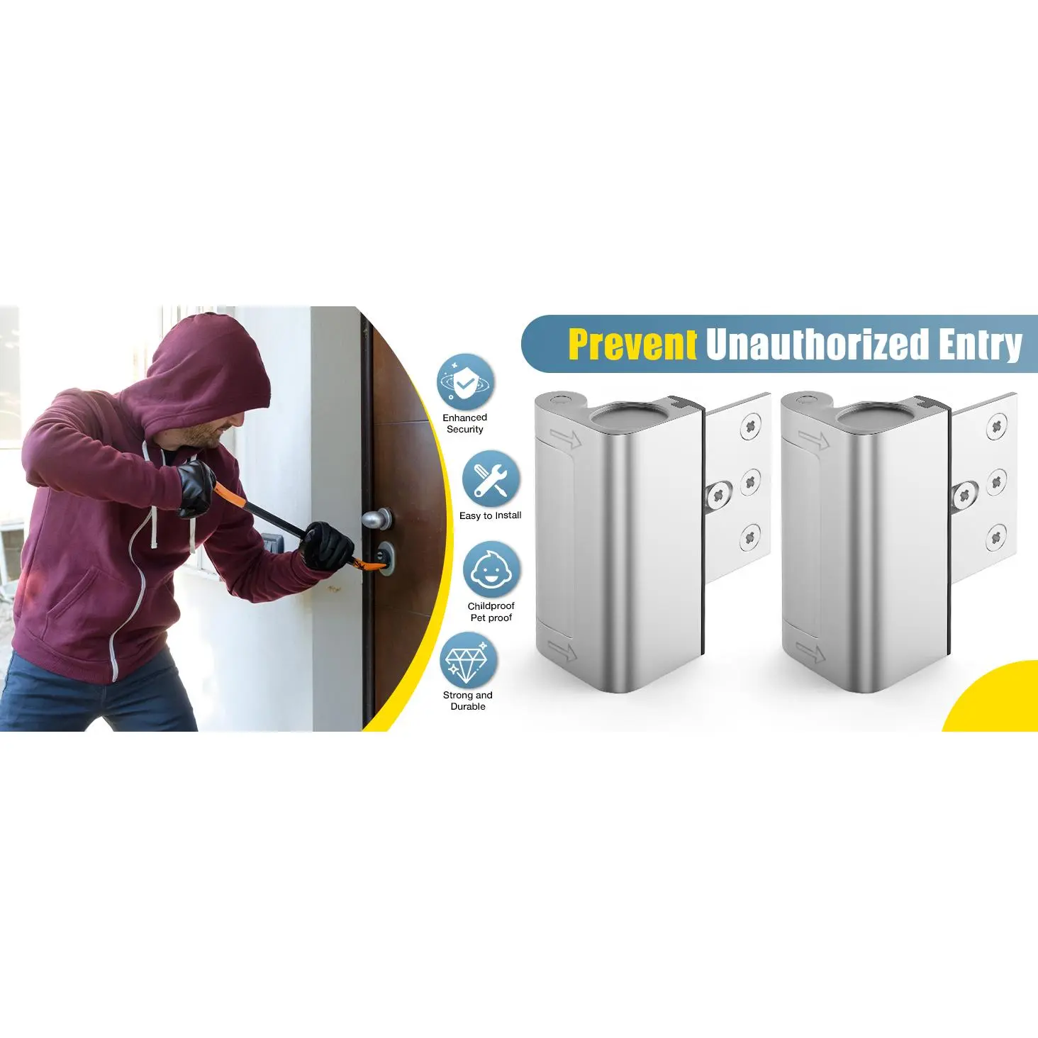 Highever 2-Pack Aluminum Door Reinforcement Lock, Silver - 800lb Load-Bearing Front/Inward Doors Flush Frames Lock, Child Safety Top Flip Latch for Interior Home Security