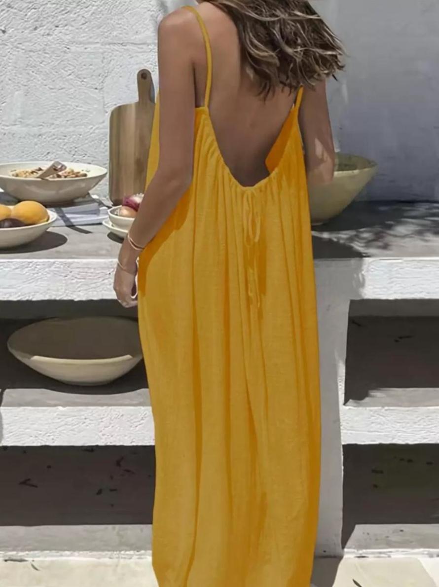 2026 New Women’s Backless Spaghetti Strap Loungewear Dress | Loose-Fit Soft Cozy Home Casual Dress