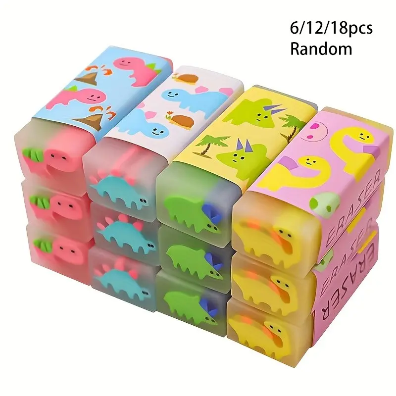 6/12/18pcs Random Color Dinosaur Pencil Eraser Cute Funny Eraser, Painting Art Eraser