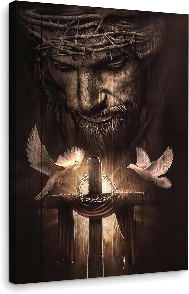 1 Count Framed Jesus Christ Canvas Wall Art The Hand of God Jesus Reaching Into Water Christian Painting Prints Biblical Wall Decor Religious Room Decor for Church Prayer Room Schools Hospitals 16x24inch