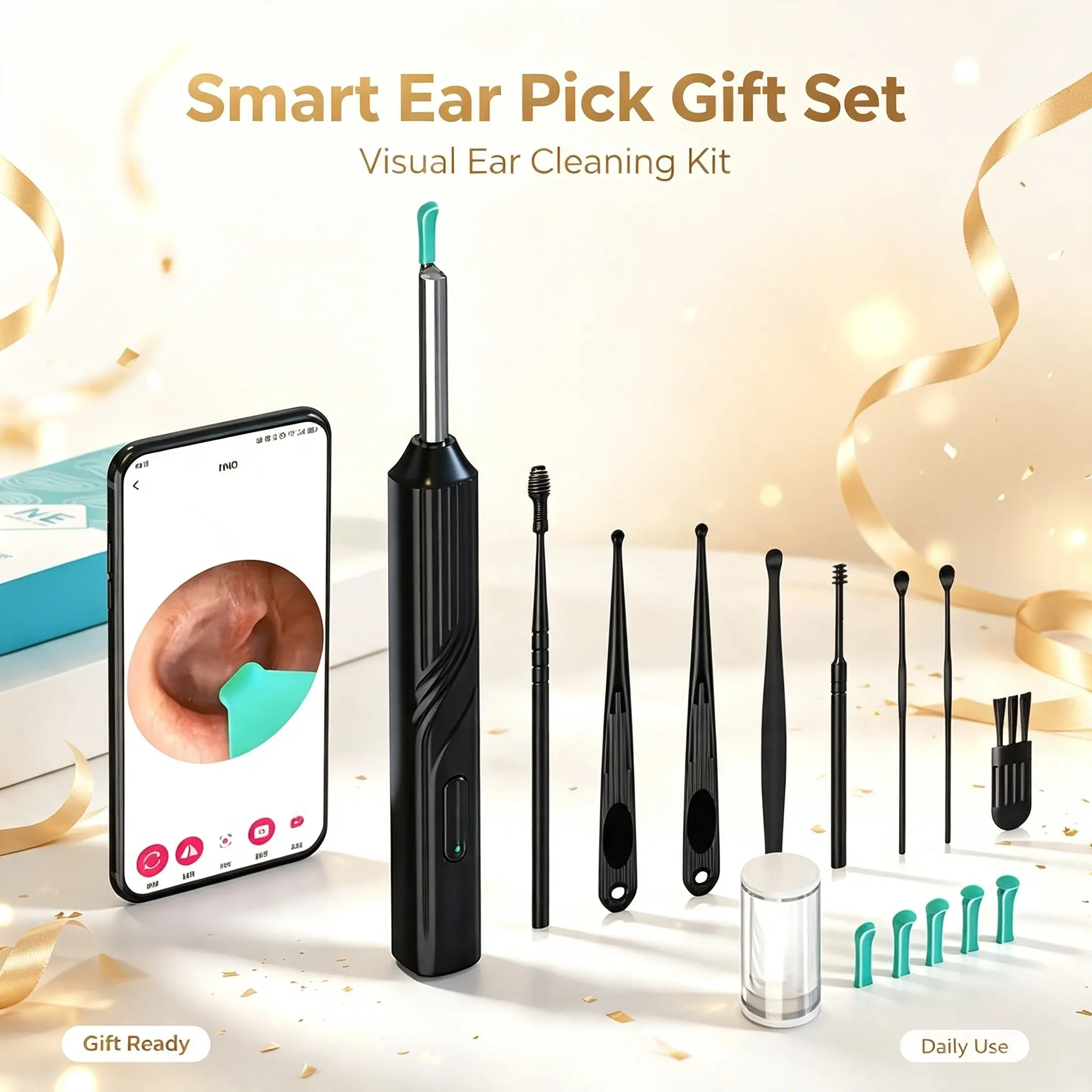 Rechargeable Electric Earwax Removal Tool, Portable Ear Cleaning Kit with LED Light, Camera Cleaning Tool for Kids & Adults