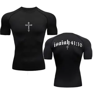 Bible Cross Graphic Compression Shirt for Men Gym Workout Undershirts Baselayers Rash Guard Athletic Quick Dry T-Shirt Tees Tops