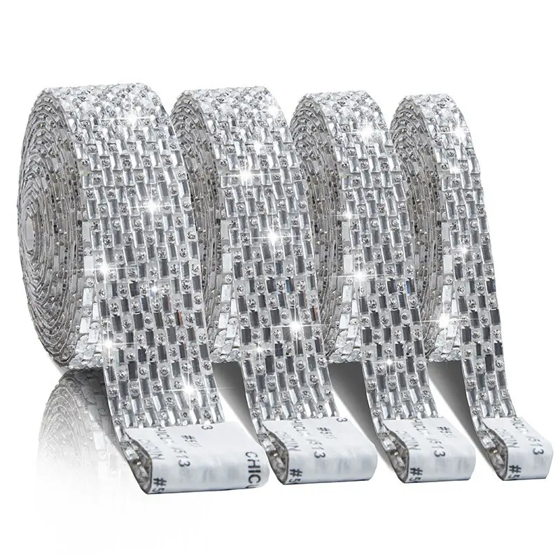 4 Rolls Self-Adhesive Glitter Diamond Bling Strips, Gem Sticker for DIY Home Party Wedding, Arts Crafts, Car Phone Decorations