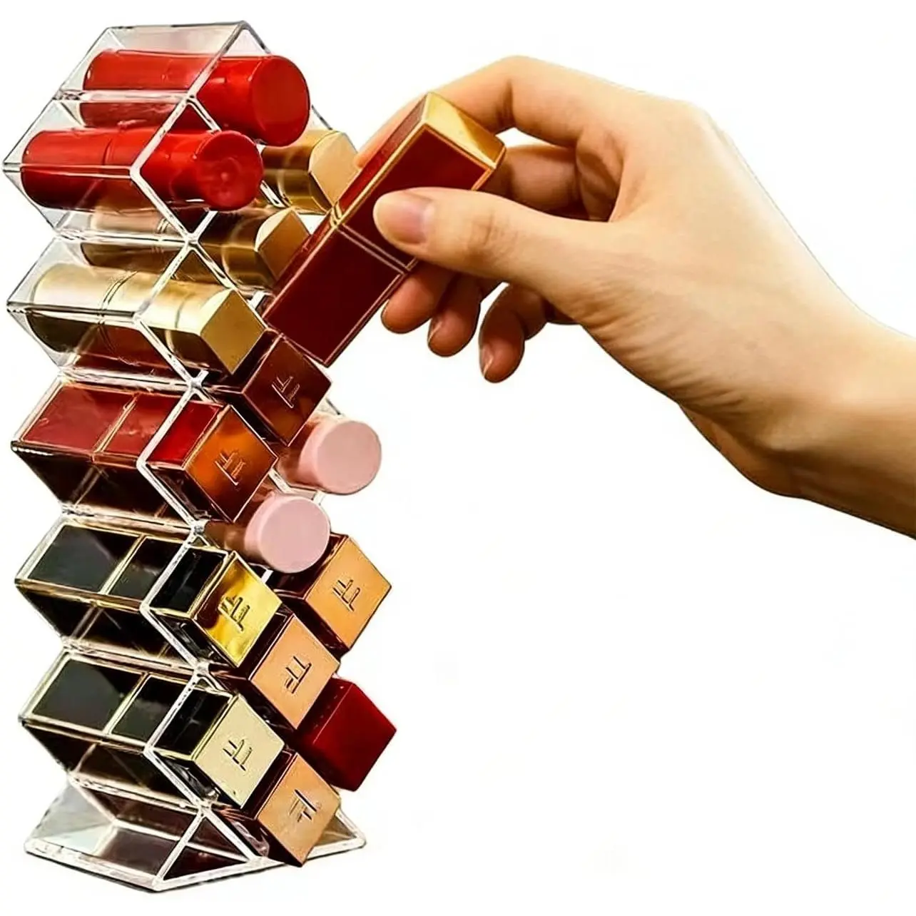 Clear Plastic  Lipstick Organizer | Lipstick Holder Stackable 16 Spaces Fish Shape Lipgloss Holder for  for Women Family and  Stores Display