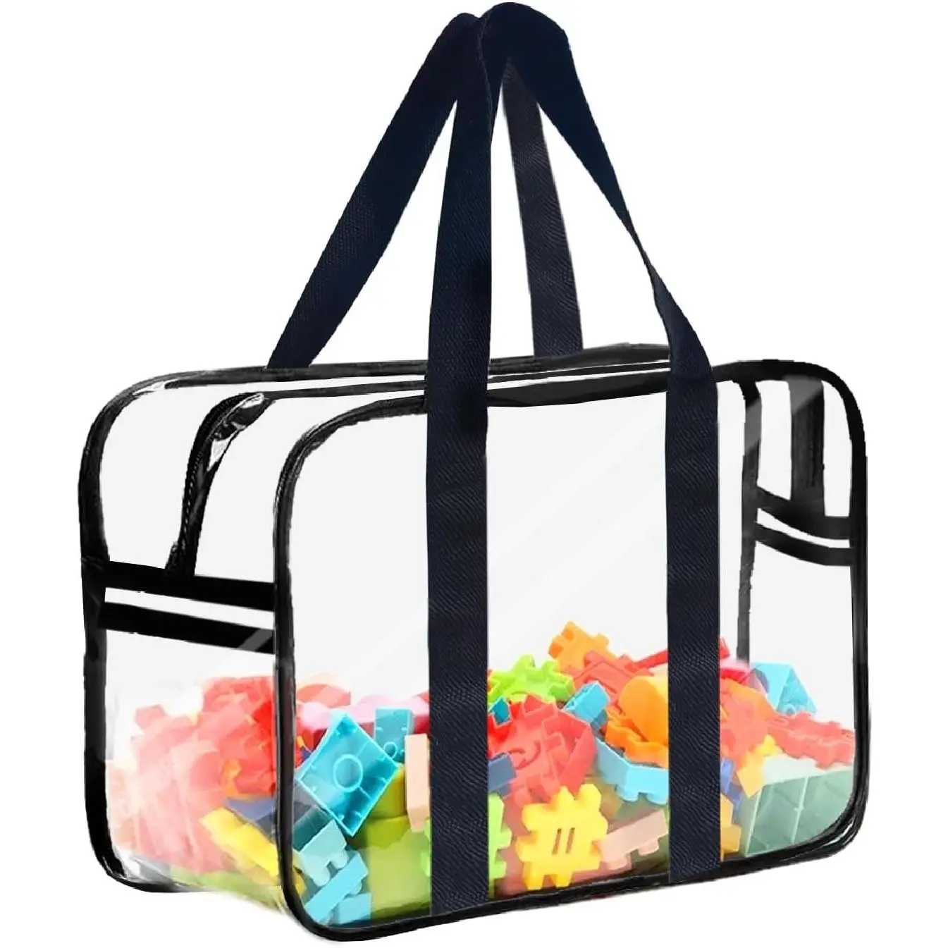 X-Large Clear Toy Storage Bag with Zipper & Handles, Portable Organizer for Home & Travel, Suitable for Building Blocks, Puzzles, Books, Board Games (1 Pack)