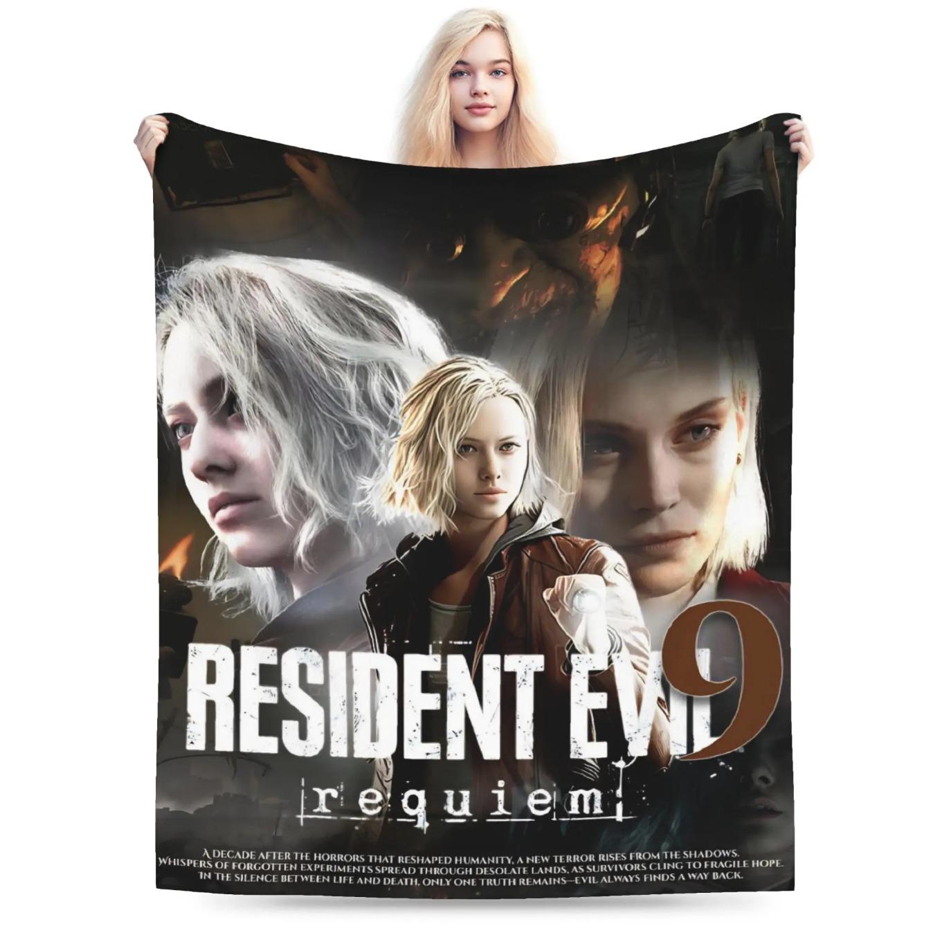 Resident Evil 9 Requiem Leon Inspired Game Throw Blanket Ultra Soft Cozy Plush Gaming Blanket for Sofa Bedroom Living Room Bedding Multiple Sizes Horror Game Fan Gift
