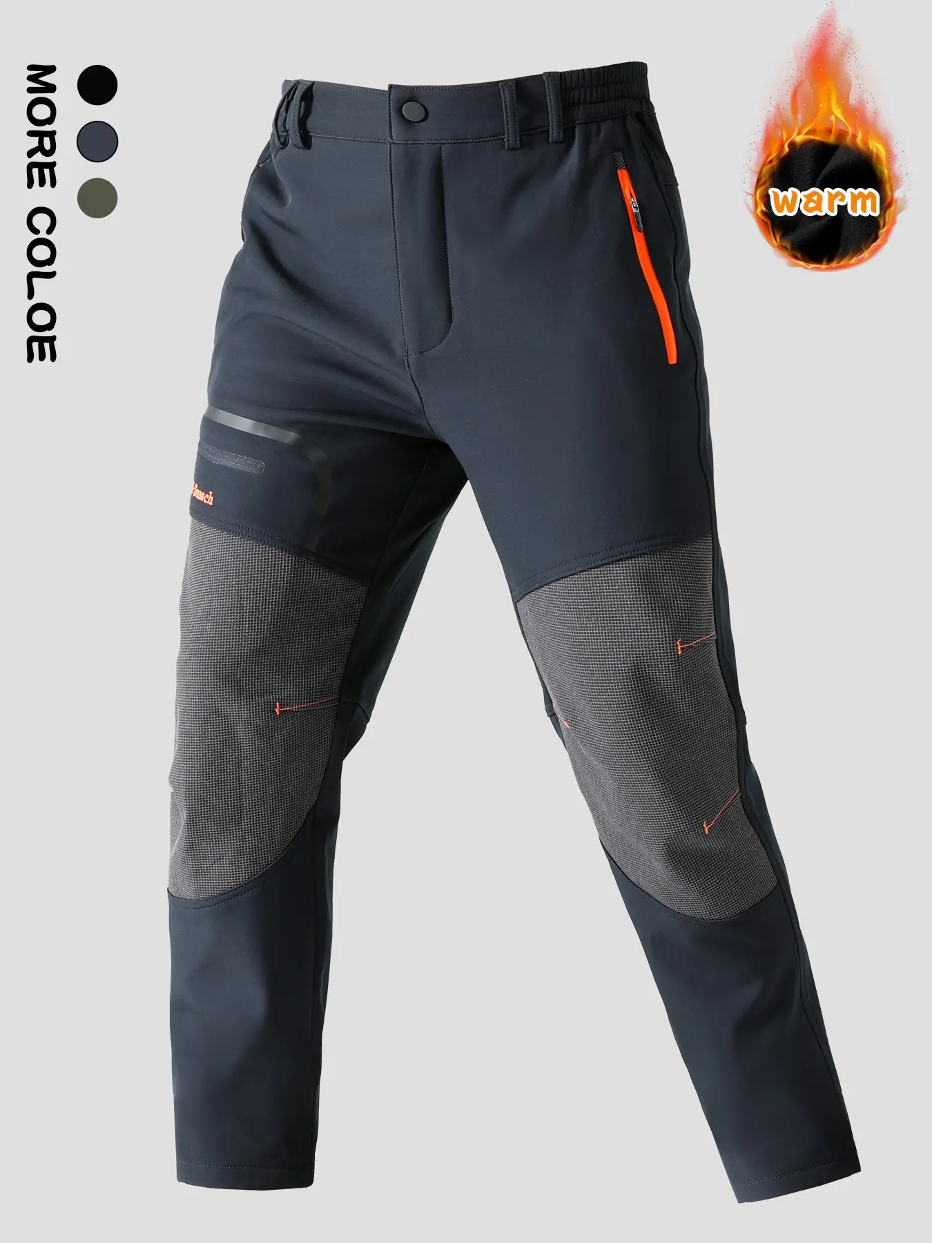 Men's Warm Windproof Work Pants with Zip Pockets, Ideal for Winter Outdoor Activities, Casual Slim-Fitting Embroidered Pants