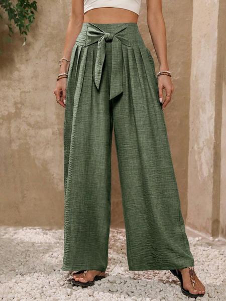Stylish Women's Loose-Fitting High Waist Wide Leg Pants with Bow, Elegant All Seasons Casual Trousers for Office & Daily Wear Loose Legged Pants