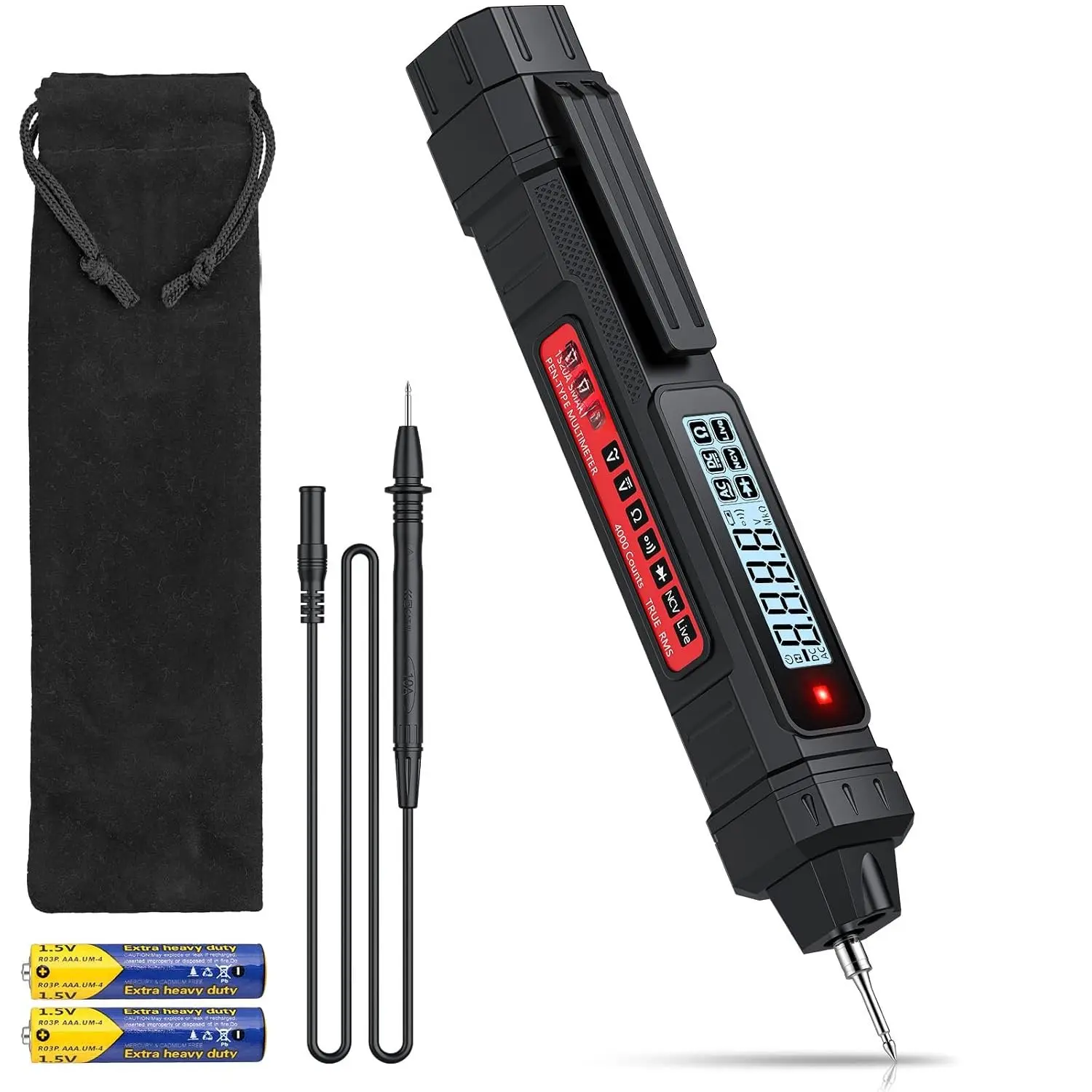 4000 Counts 2 in 1 Pen Type Digital Multimeter  Tester | Intelligent TRMS Multimeter Non-Contact Voltmeter for   Resistance Continuity Capacitance Diode Live Wire-Black