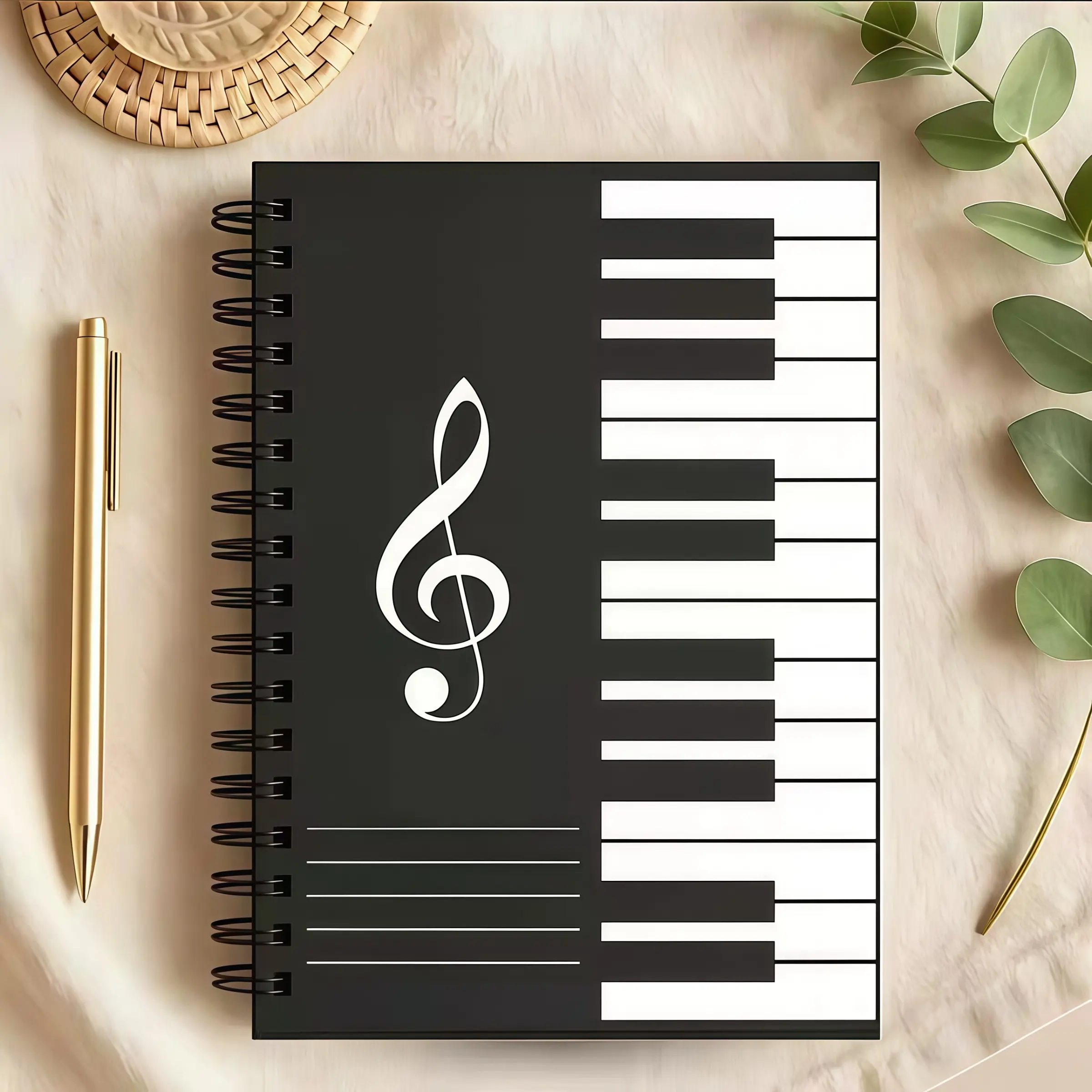 Piano Keyboard Music Notebook, Spiral Bound Music Journal for Music Lovers, A5 Lined Notebook with Piano Keys & Treble Clef Cover, Gift for Pianists Musicians Music Students Teachers