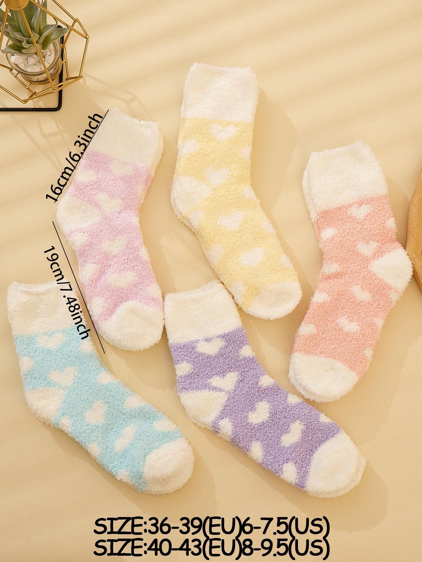 Women's Heart Print Fuzzy Socks, Cozy Warm Multipack Jacquard Knit Fitted Mid Calf Socks, Women's Socks & Hosiery, Cute Socks for Women