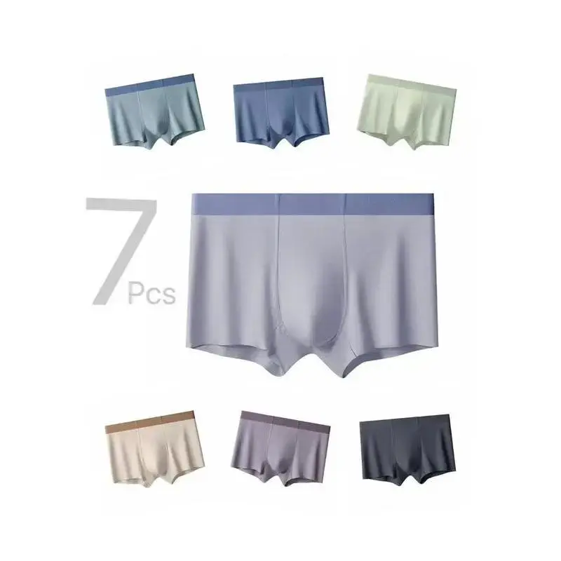Men's Linen Underwear Set (7pcs), Autumn Winter Plain Seamless Breathable High Elasticity Men's Briefs, Comfortable and Durable