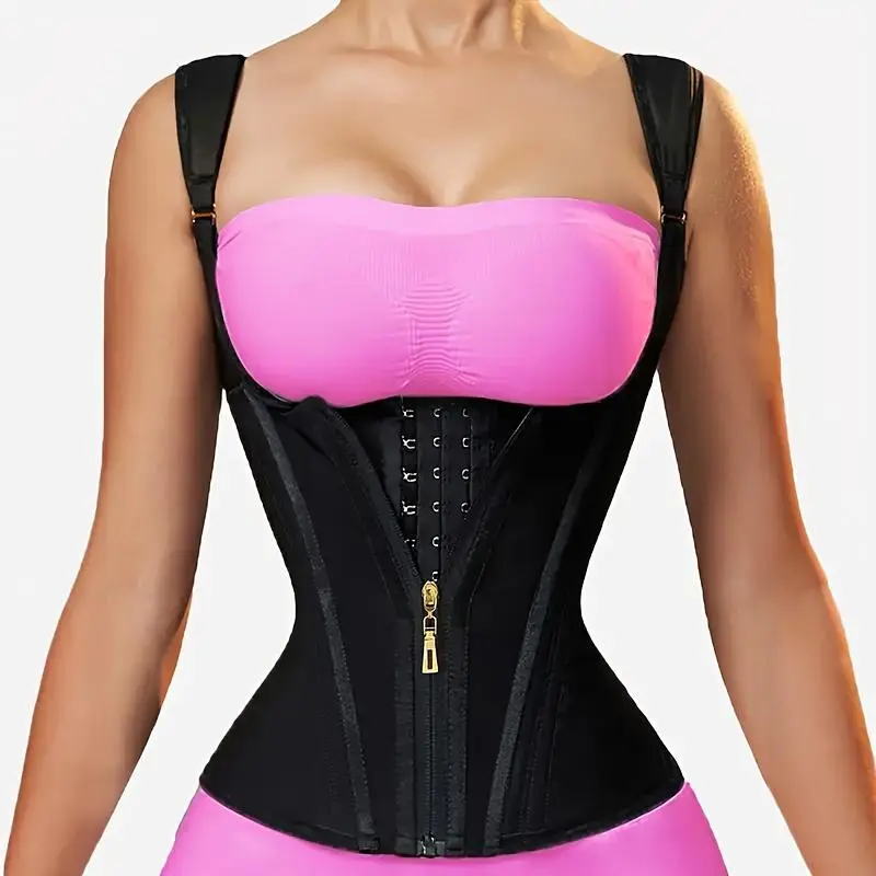 Latex Shapewear Vest 15-Steel Boned Body Shaper Women Waist Trainer Tummy Control Slimming Cincher Hook Zipper