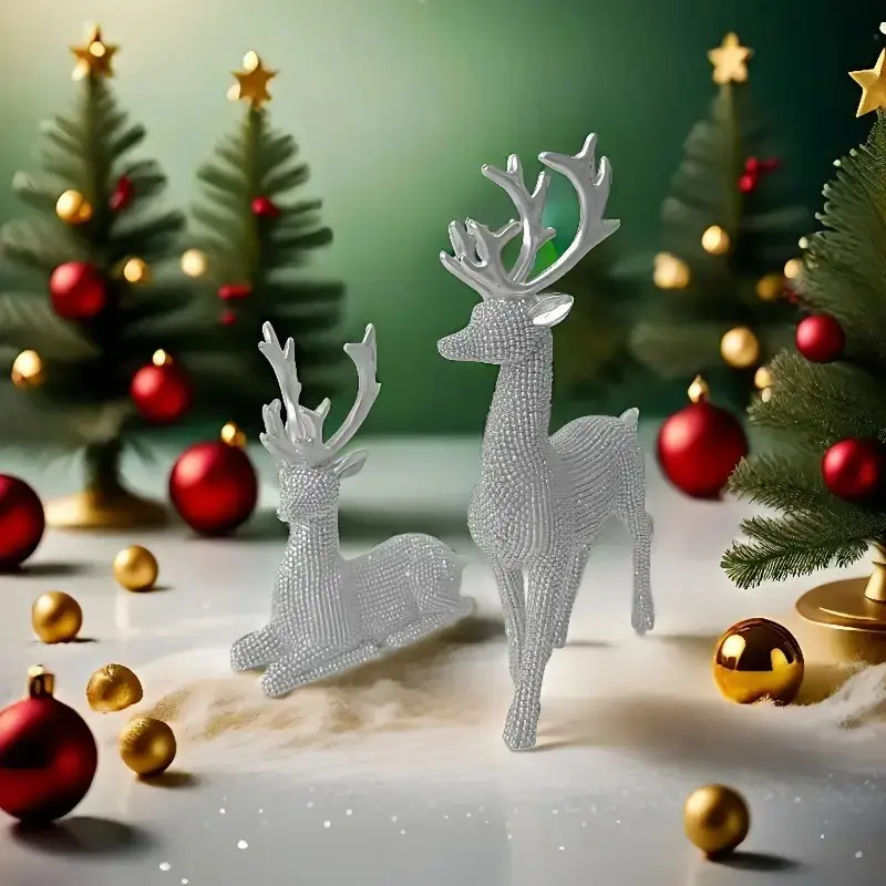 Golden Resin Elk Figurine, Lucky Reindeer Sculpture, Exquisite Holiday Tabletop Home Decor