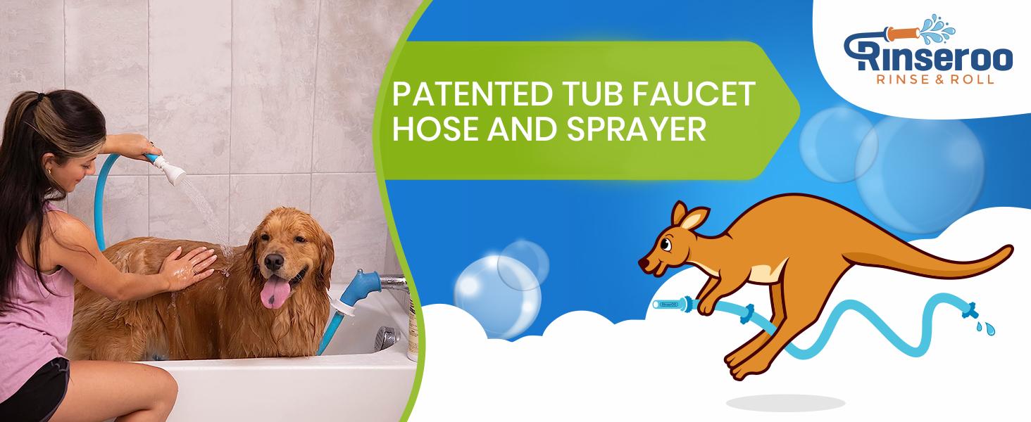Slip-On Bathtub Faucet Sprayer Attachment. Ultra-Flex Dog Shower Adapter Portable With Pet Showerhead. Attach to Tub Spout 5 Foot Hose. No Install for Speedy Washing