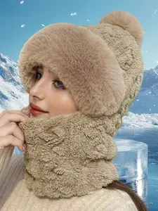 Fashion Striped Hat Scarf Combo, Fleece Lined Thick Windproof Cold-Resistant, Outdoor Hooded Mask for Cycling, Fall & Winter Unisex