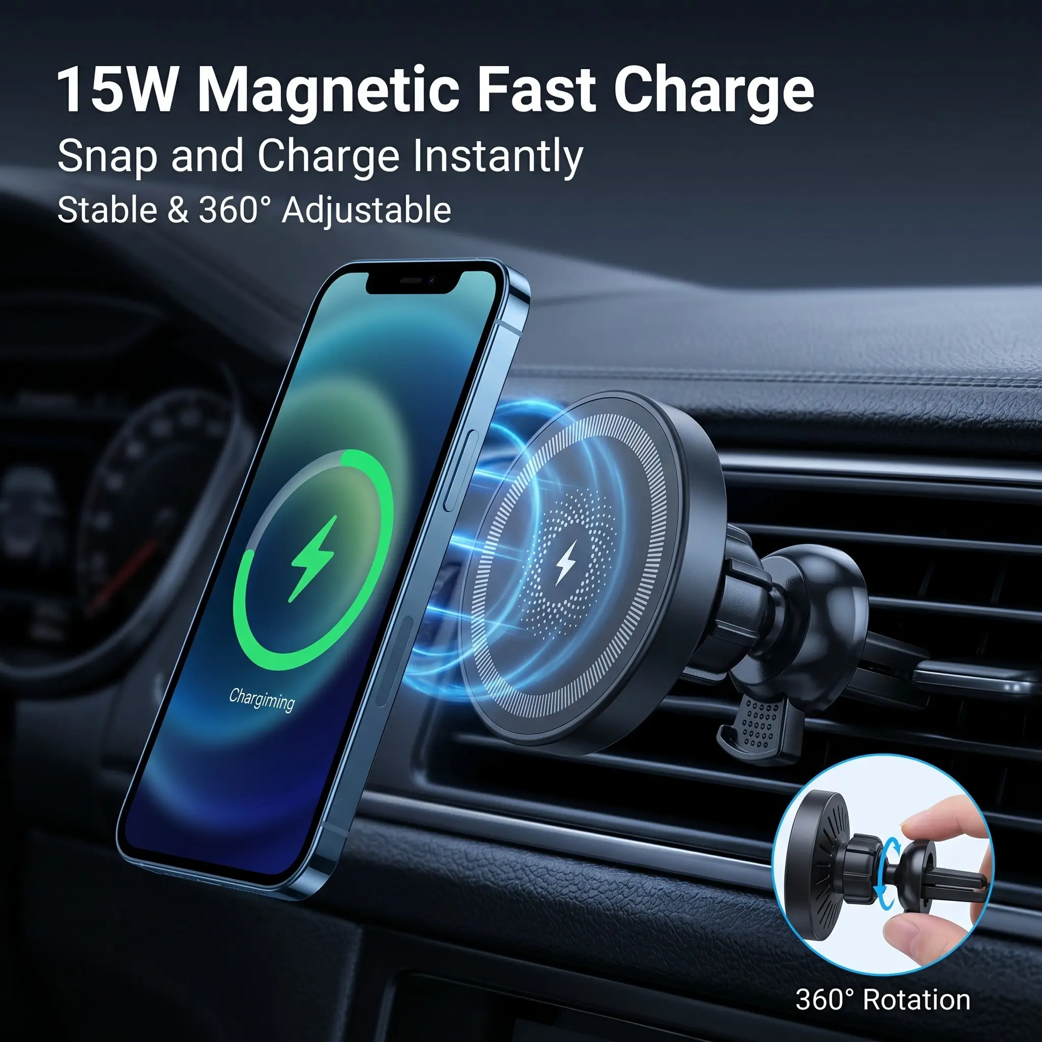 Magsafe Car Charger, 15w Magnetic Wireless Car Charger, Magnetic Phone Holder for Cars, Fast Charging Magsafe Charger for iPhone Series, Usb Car Charger, Magnetic Charging Design