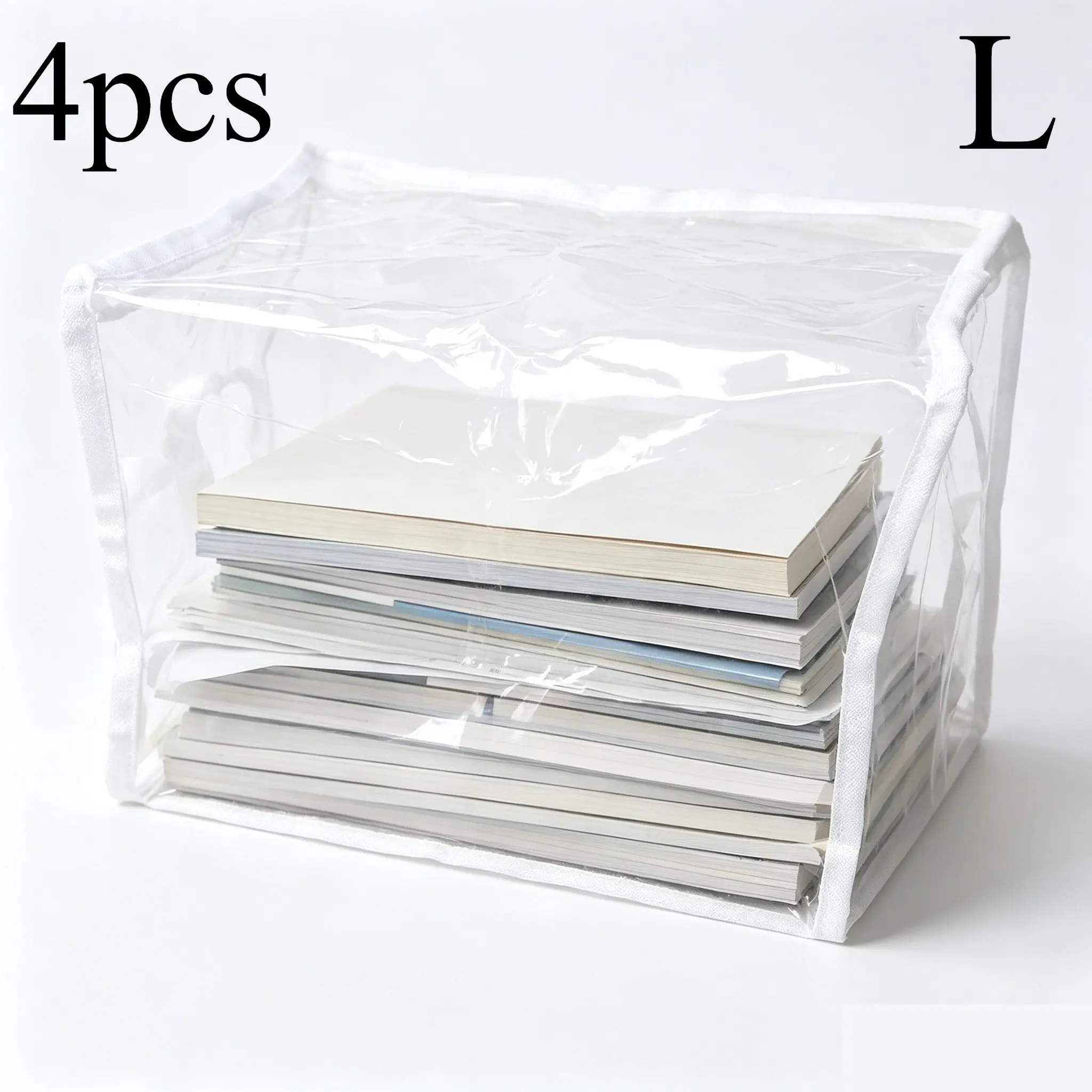 4pcs Heavy Duty Transparent Book Storage Boxes - A Must-Have for Classrooms, Homes, And Old Book Organizers. Transparent, Foldable Book Bags for Student Desktops Office Storage Office Supplies Organizer
