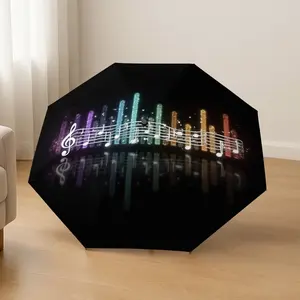 Colorful Sound Wave Music Symbol LED Decorative Umbrella, Automatic Folding, 8-Rib Frame, Lightweight, Portable, Halloween & Christmas Gift