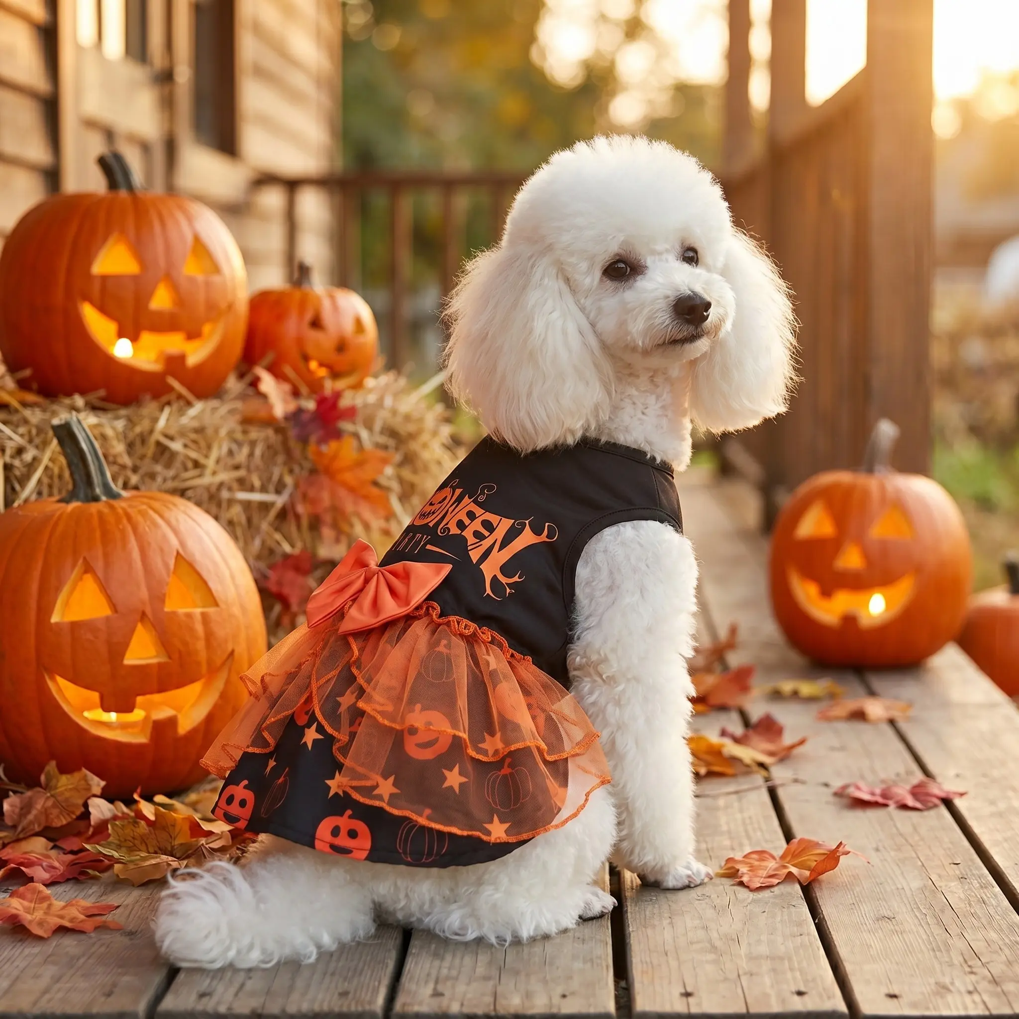 1 Piece of Pet Dog Halloween "Halloween Party" Pumpkin-themed Tulle Dress (black-orange Color + Multi-layer Mesh + Big Bow), Suitable for Small/medium-sized Dogs and Cats for Holiday Parties, Trick-or-treat Dressing & Vibrant Cute-style Apparel