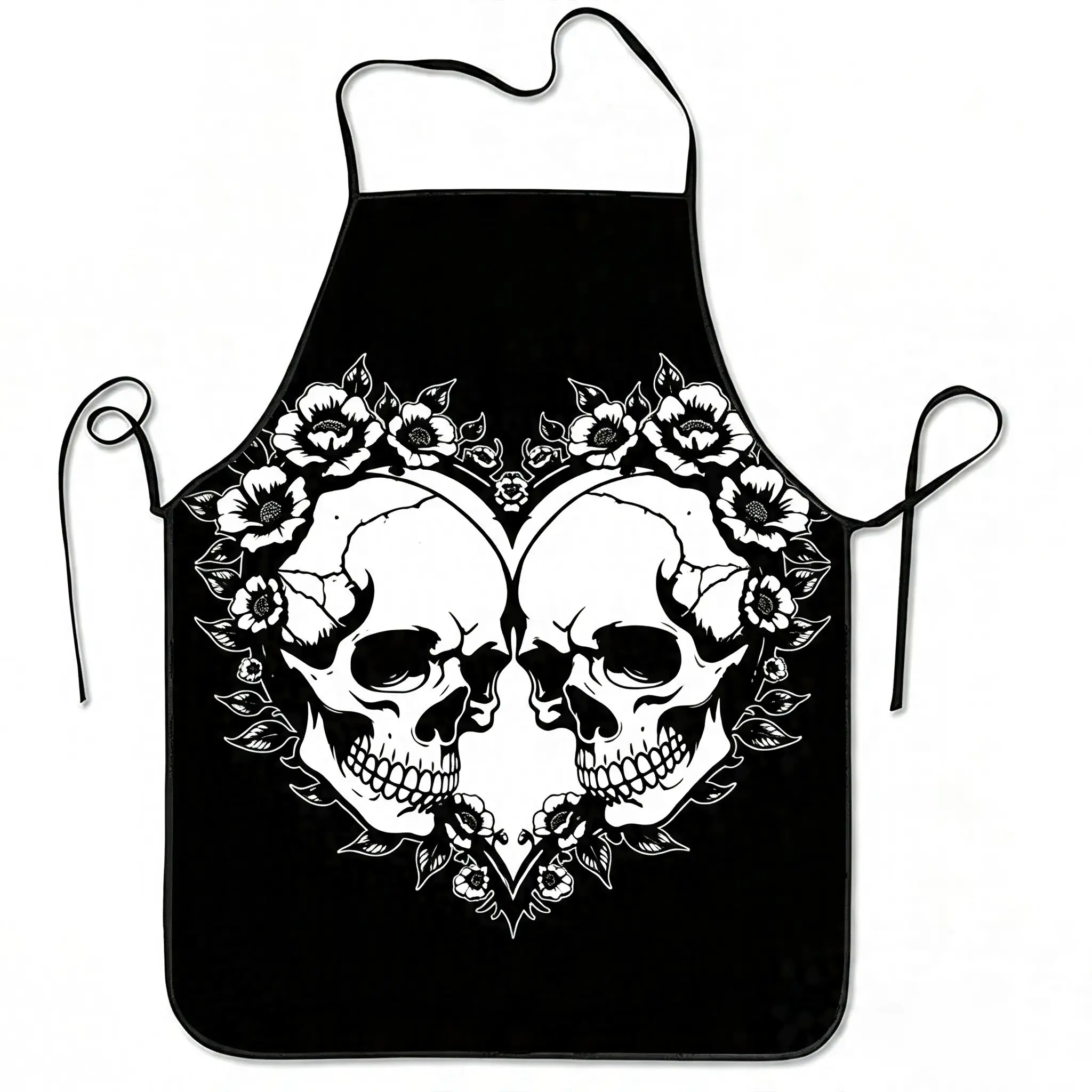Gothic Floral Kitchen Apron, Adjustable Neck Strap, Polyester Material, Perfect for Tattoo Artists, Halloween, Punk Fans