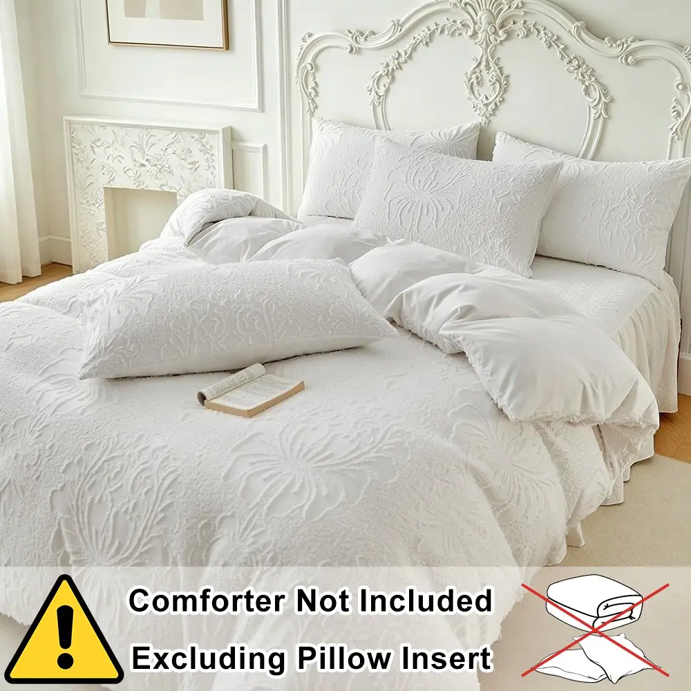 Embroidered floral pattern duvet cover set (2/3 set with 1 duvet cover + 1/2 pillowcases) - White minimalist, Bohemian style bedding, Comfy bedding sets, soft, comfortable, all-season, 9 sizes, decorate bedrooms, guest rooms, Boho duvet cover