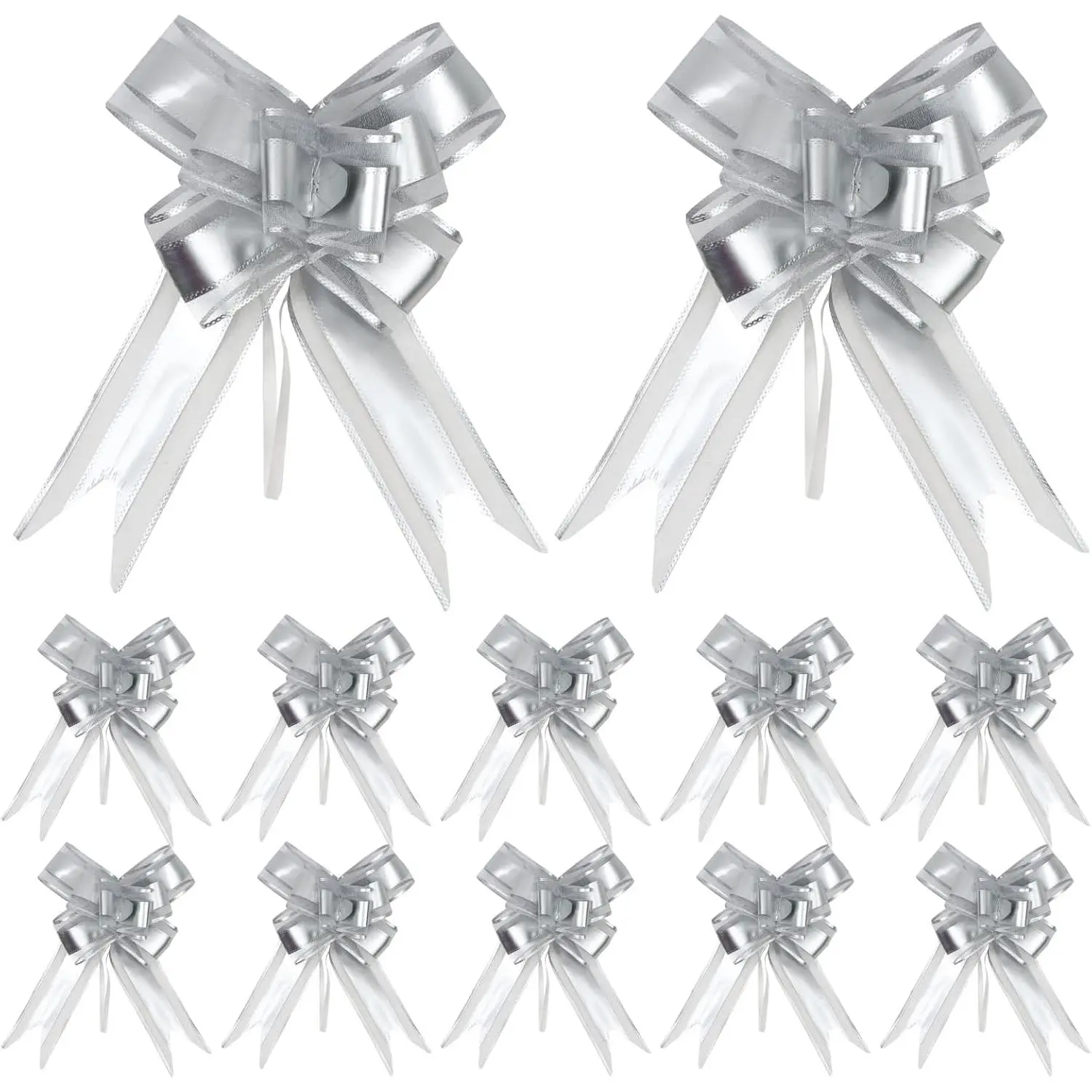 12 count Sliver Bows for  Wrapping Big Bow Christmas  Bows Sliver Ribbon Pull Flower Bows for Wedding Valentine's Day Party Birthdays Holidays  Wrapping Bows