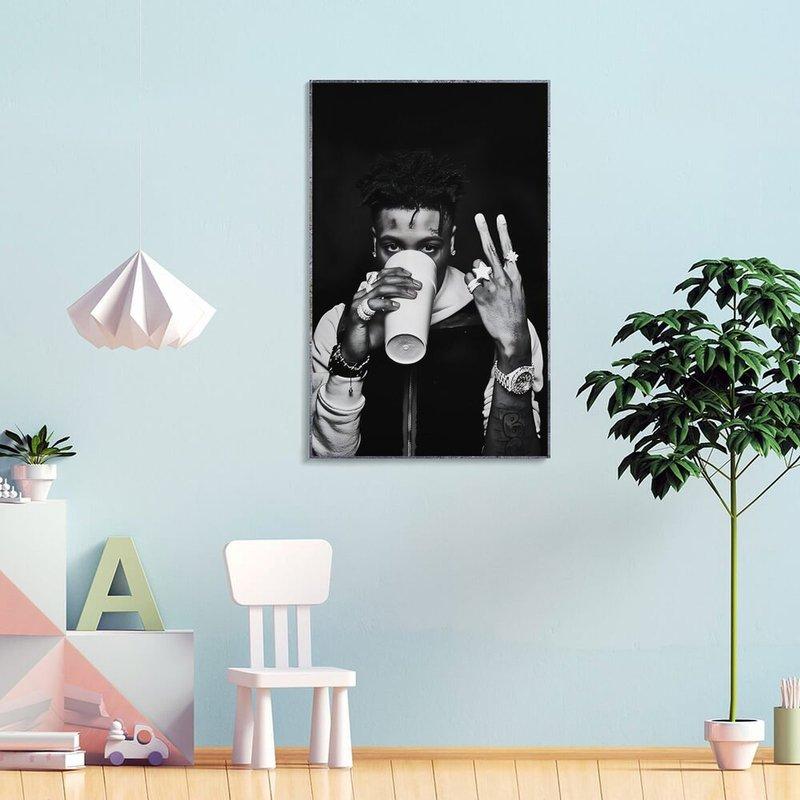 Modern Hip-Hop Canvas Wall Art, 12x18 Black White Frameless Street Style Music Poster for Home Bedroom Living Room Office Decor