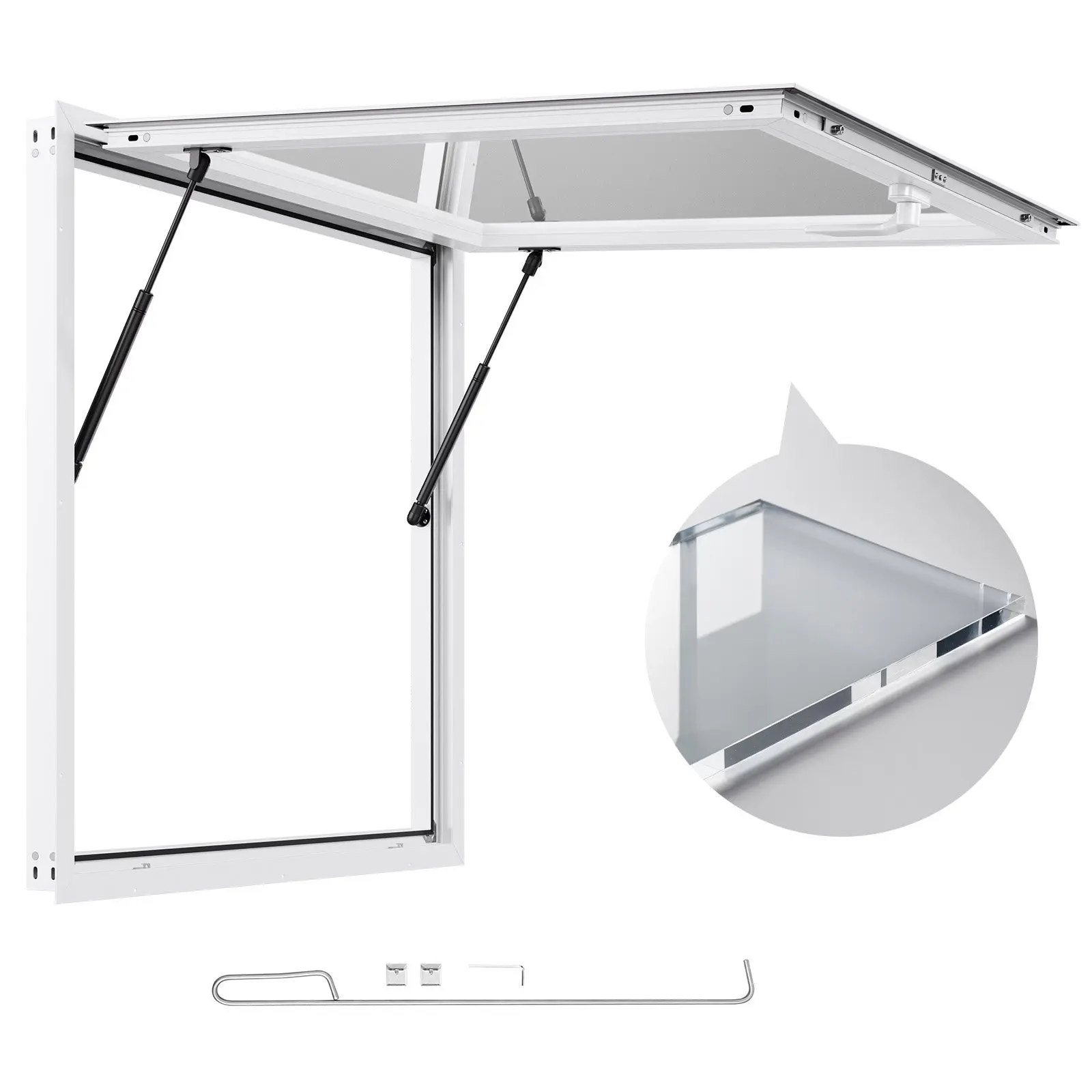 VEVOR Concession Window 36x36 in, Aluminum Alloy Frame Service Window for Food Truck, Up to 85 Degrees Stand Serving Window with Awning Door and Drag Hook, Rainwater Resistant for Concession Trailers