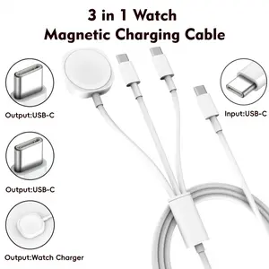 Three-In-One Charging Cable USB a USB C, Magnetic Watch Charger, Wireless Charging Base, Compatible with Apple Devices, Active Noise Cancellation, Integrated Charging Cables