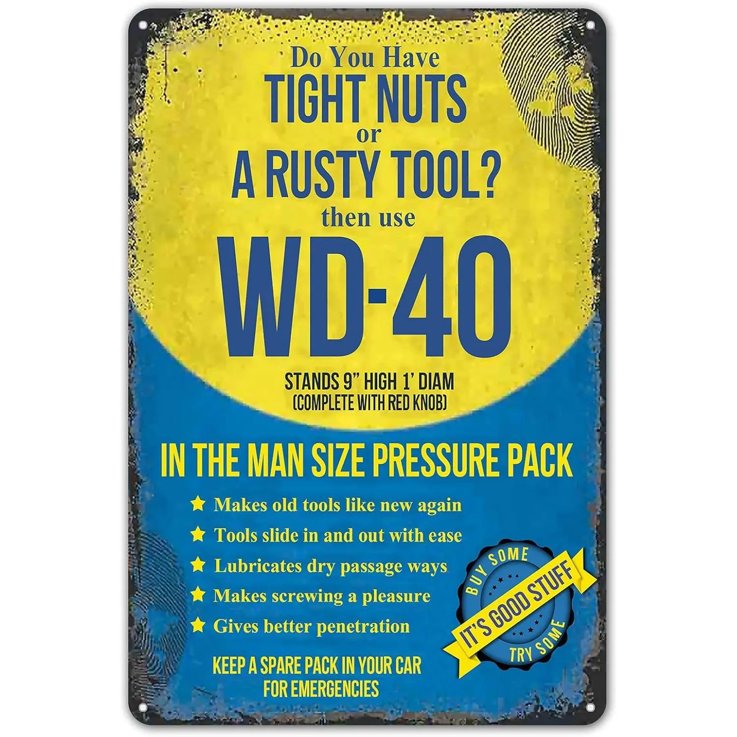 Vintage WD-40 Metal Tin Sign – Rustic Garage Wall Decor Industrial Tool Poster Retro Man Cave Bar Art8 x 12 inches