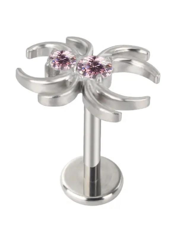 Astm F136 Titanium Spider Ear Studs, Double Round Cz Paved Top, Threaded Labret Tragus Lip Earrings, Punk Style, All Seasons