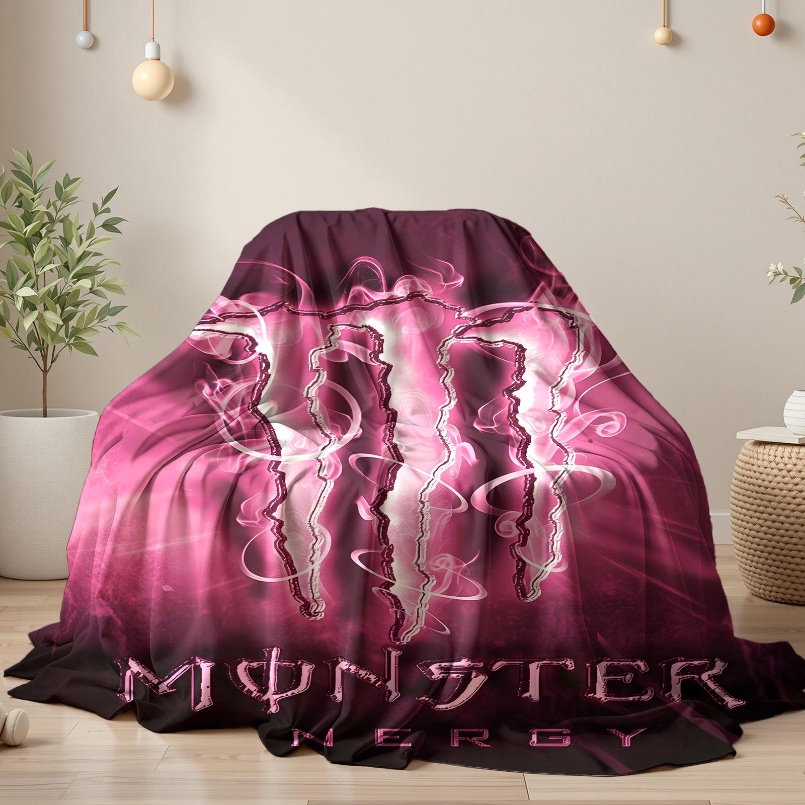 Monster Energy Pink Claw Logo Pattern Blanket,Neon Pink Smoke Energy Drink Plush Throw Blanket,Soft Warm Napping Blanket for Home Office Travel Camping
